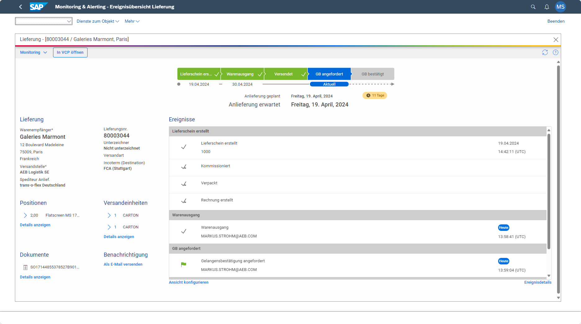 screenshot of AEB Carrier Cloud for SAP